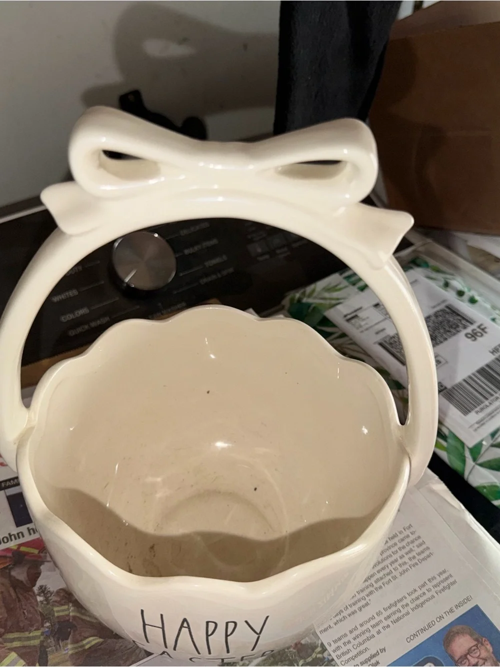Rae Dunn Ceramic "Happy Easter" Basket with Bow Handle - Picture 4 of 4